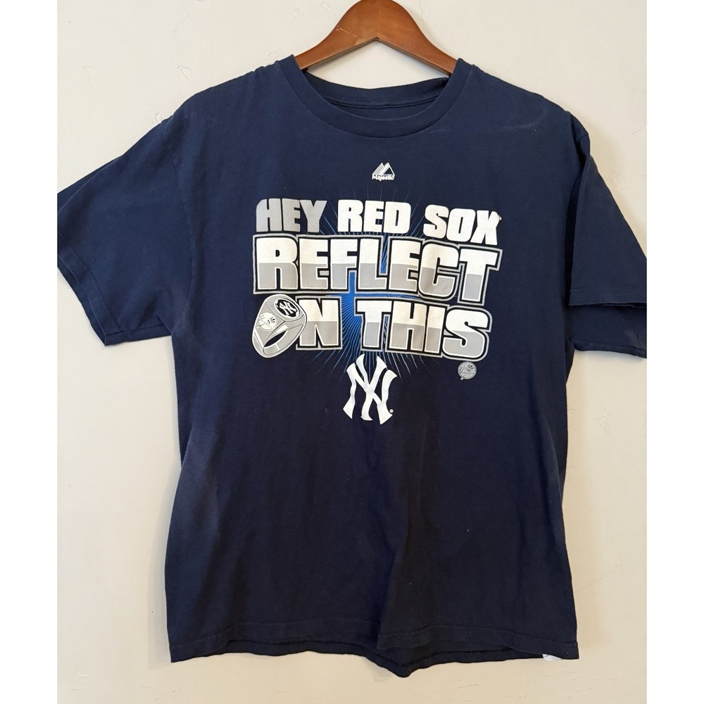 Majestic New York Yankees MLB Baseball  Boston Red Sox Rings T-Shirt Navy L